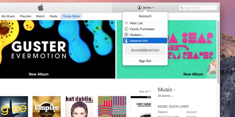 ITunes account info