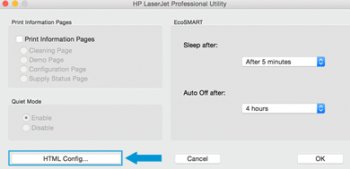 Example of the HTML Config button in HP Utility