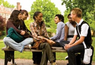 Students in search of a college talking together